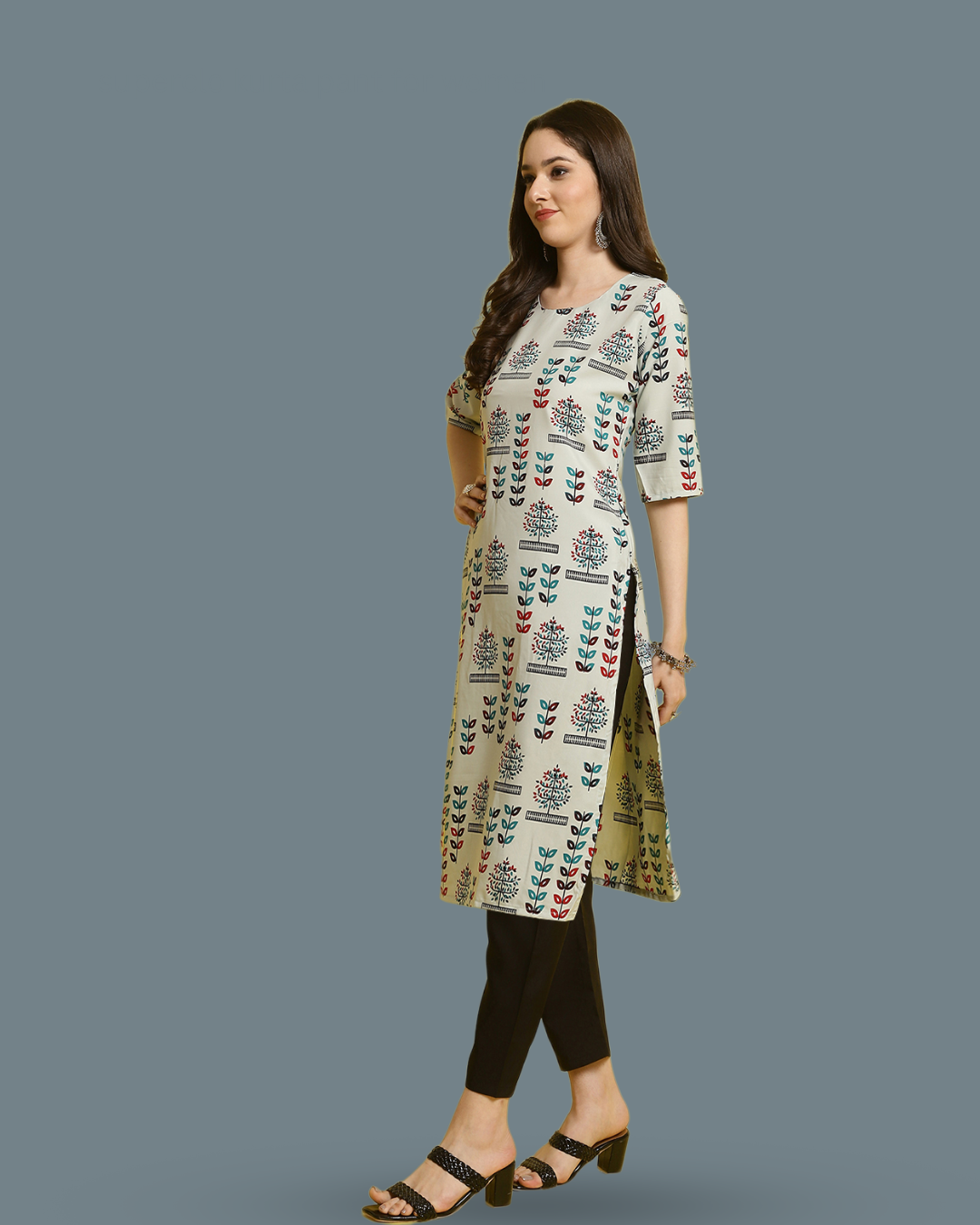 Grey Canvas Printed Kurta With Pant