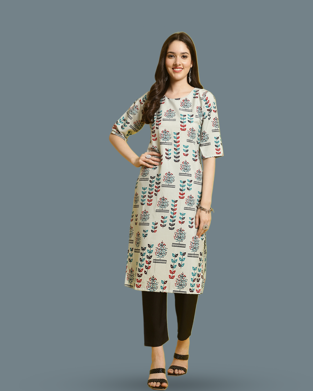 Grey Canvas Printed Kurta With Pant