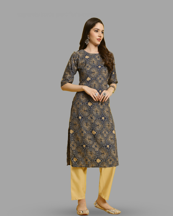 Blue Kurta Pant with Rustic Print Circles