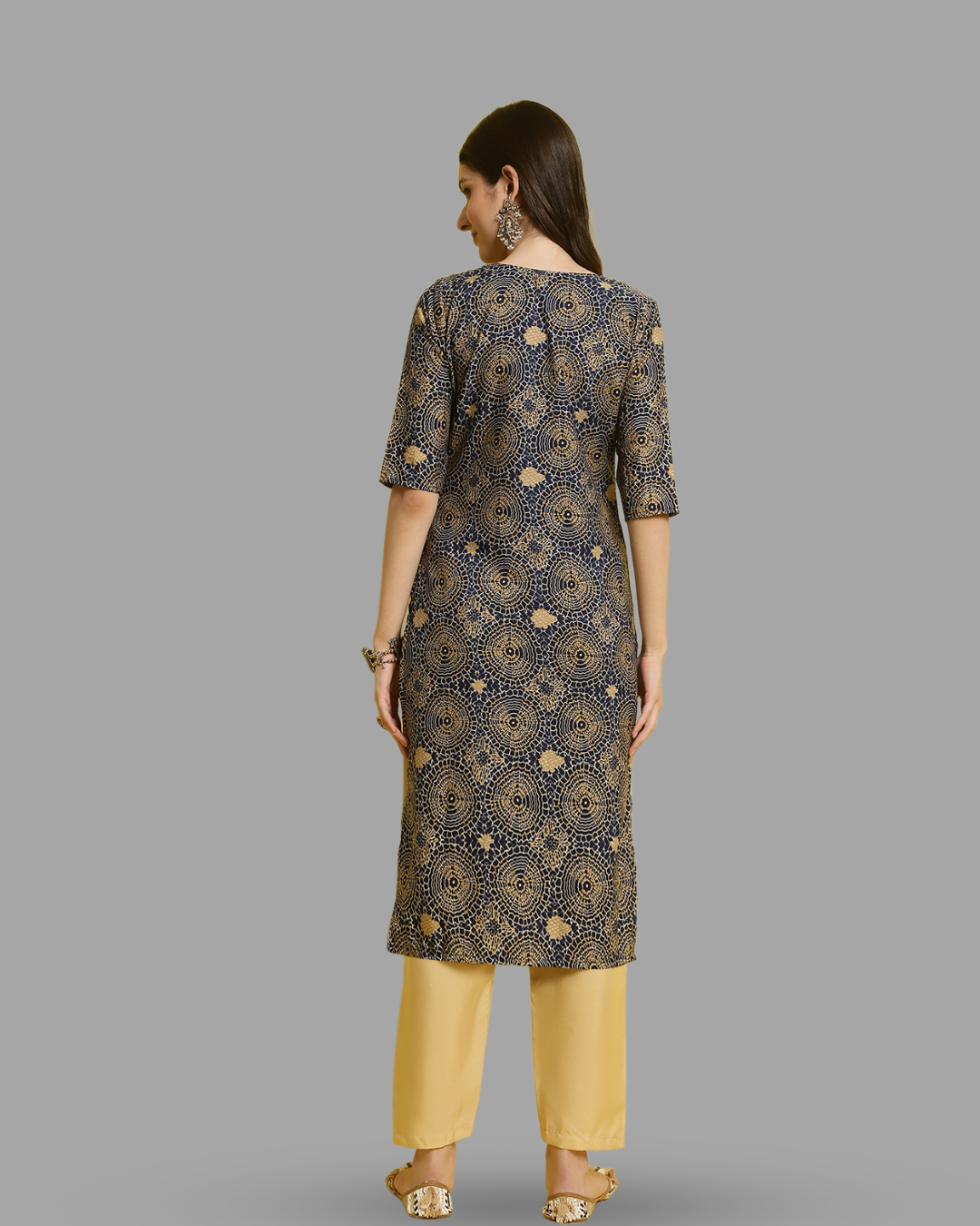 Blue Kurta Pant with Rustic Print Circles