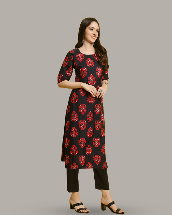 Navy Red Garden Kurta With Pant