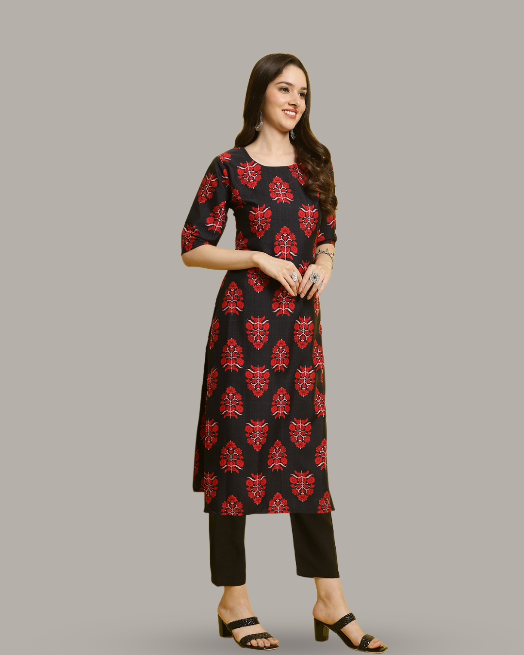 Navy Red Garden Kurta With Pant