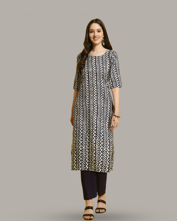 Smoky Blue Printed Kurta With Pant