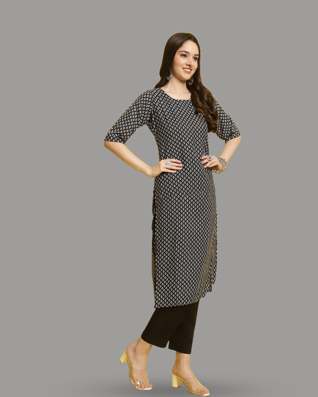 Charcoal Charm Printed Kurta With Pant