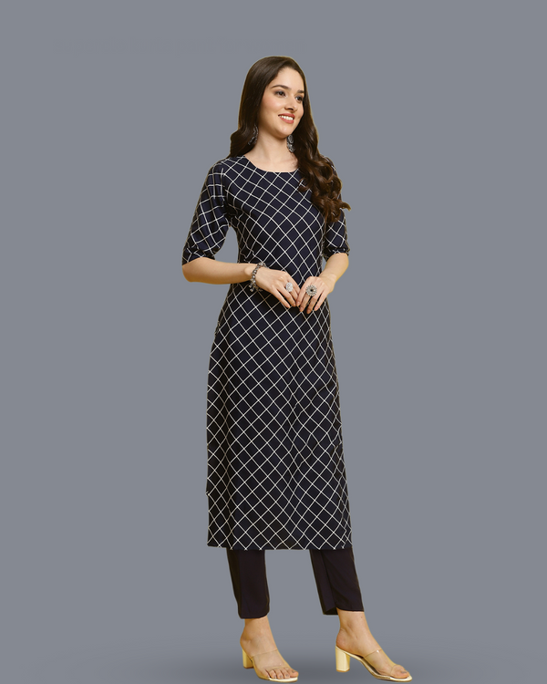 Navy Blue Checkered Kurta Pant