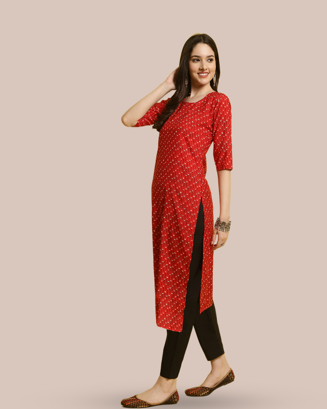 Red Blossom Kurta With Pant