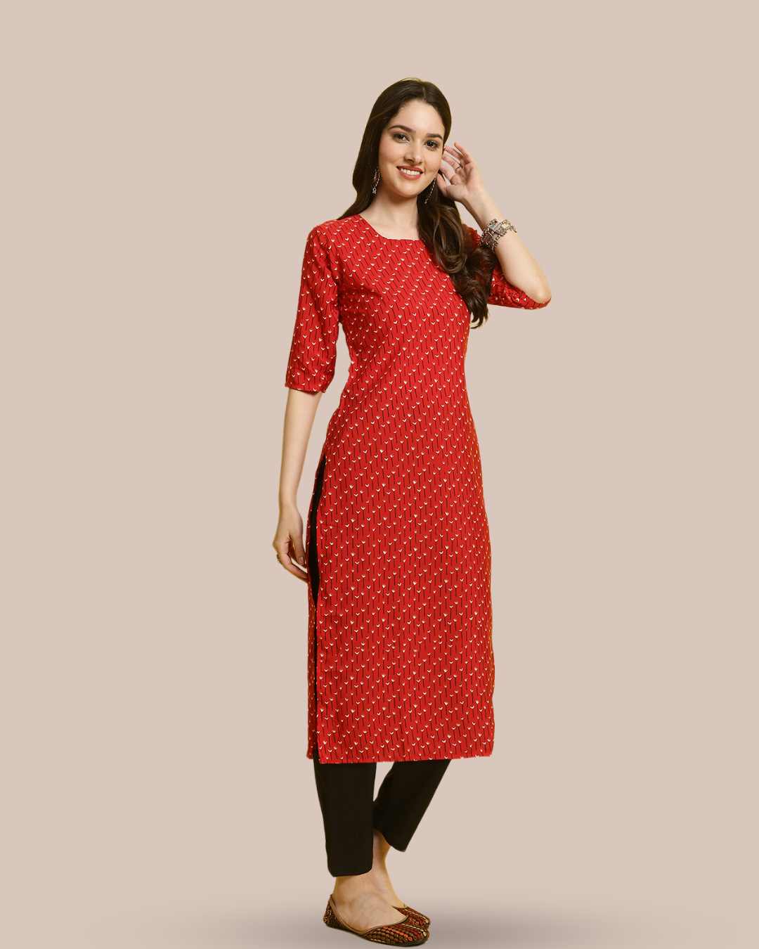 Red Blossom Kurta With Pant