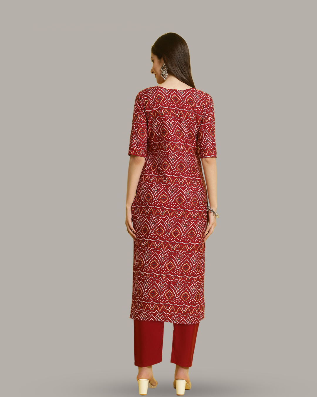Maroon Cultural Printed Kurta With Pant