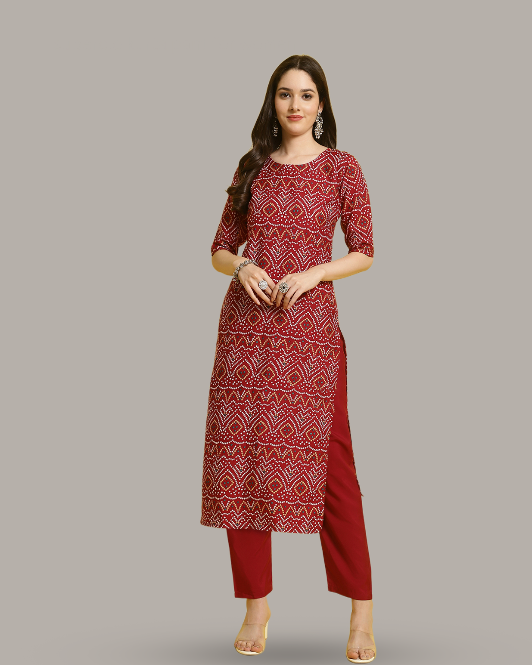 Maroon Cultural Printed Kurta With Pant