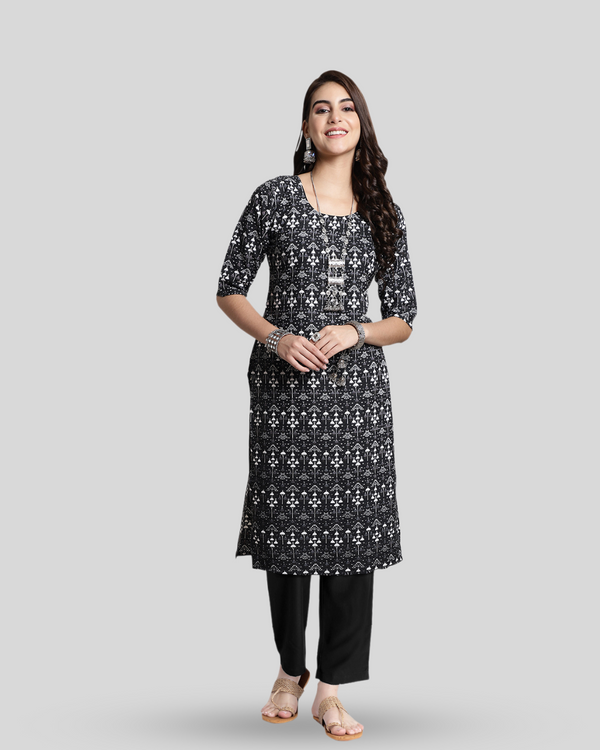 Chic Black Print Kurta With Pant