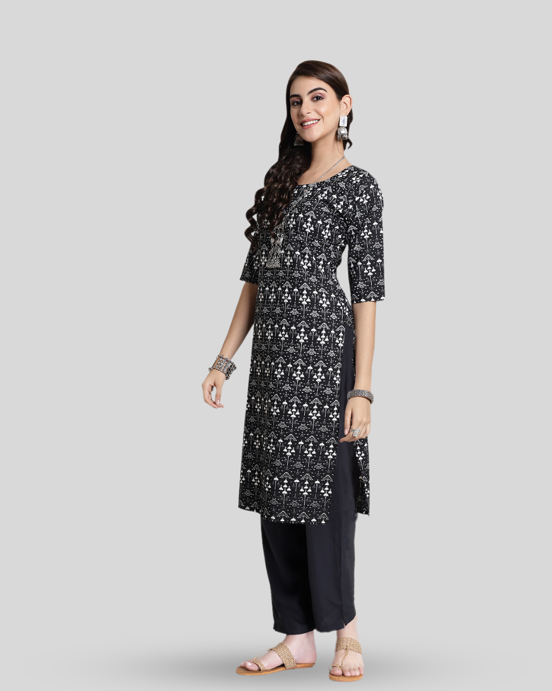 Chic Black Print Kurta With Pant