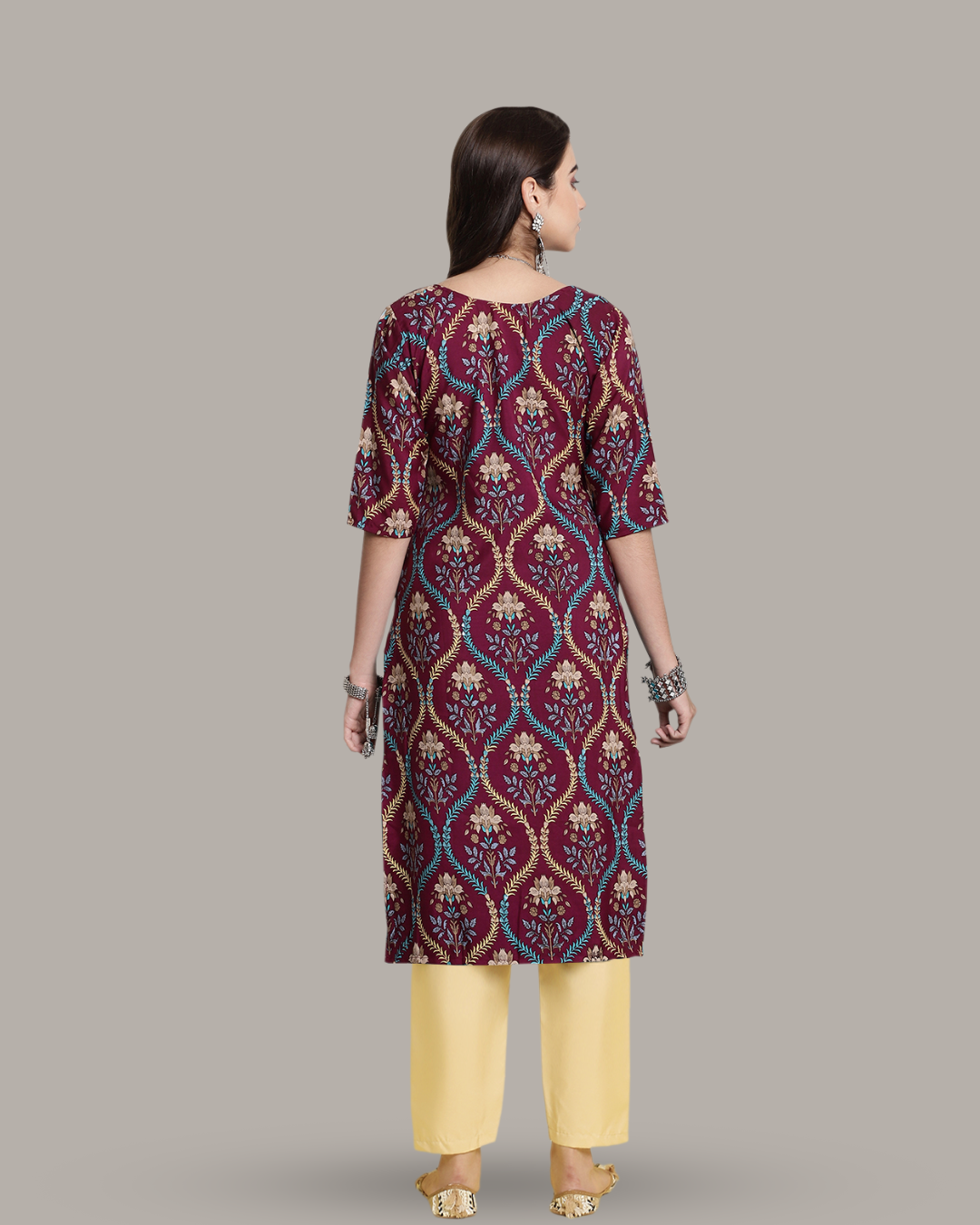 Maroon Ethnic Print Kurta With Pant