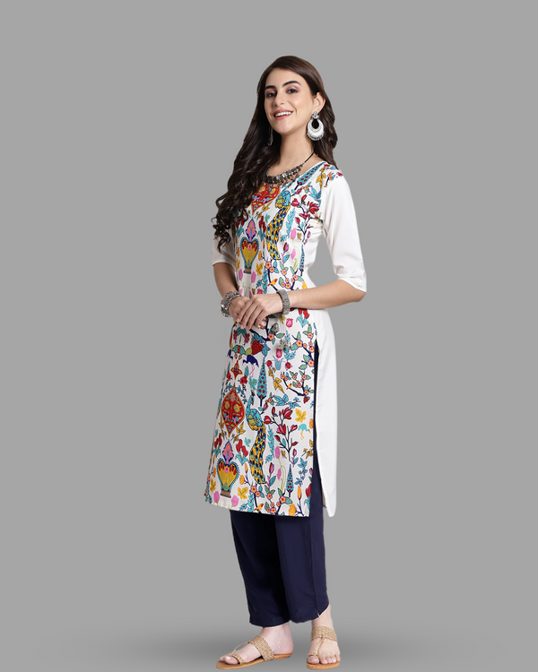 White Expressive Art Print Kurta With Pant