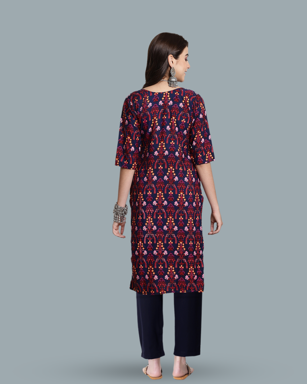Tropical Navy Blue Print Kurta With Pant