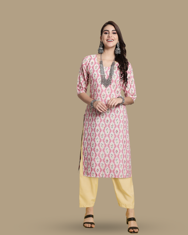 Pink Printed Kurta With Pant