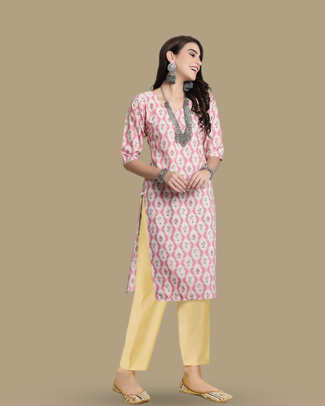 Pink Printed Kurta With Pant