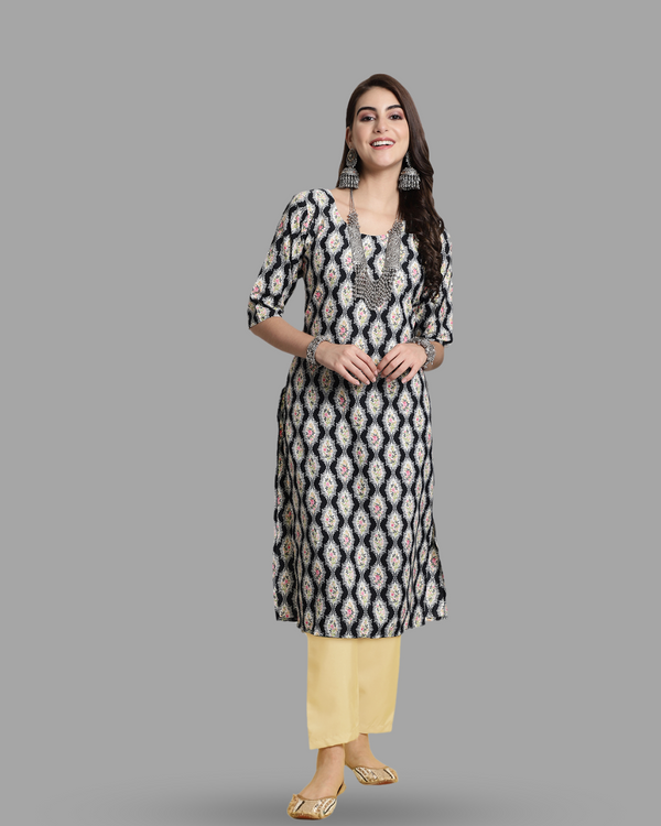 Regal Black Ethnic Print Kurta With Pant