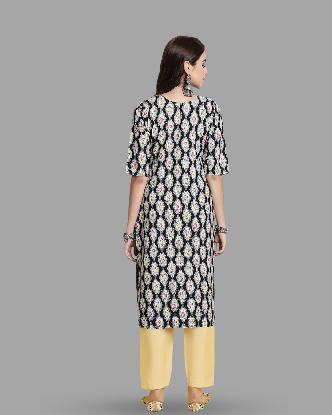 Regal Black Ethnic Print Kurta With Pant