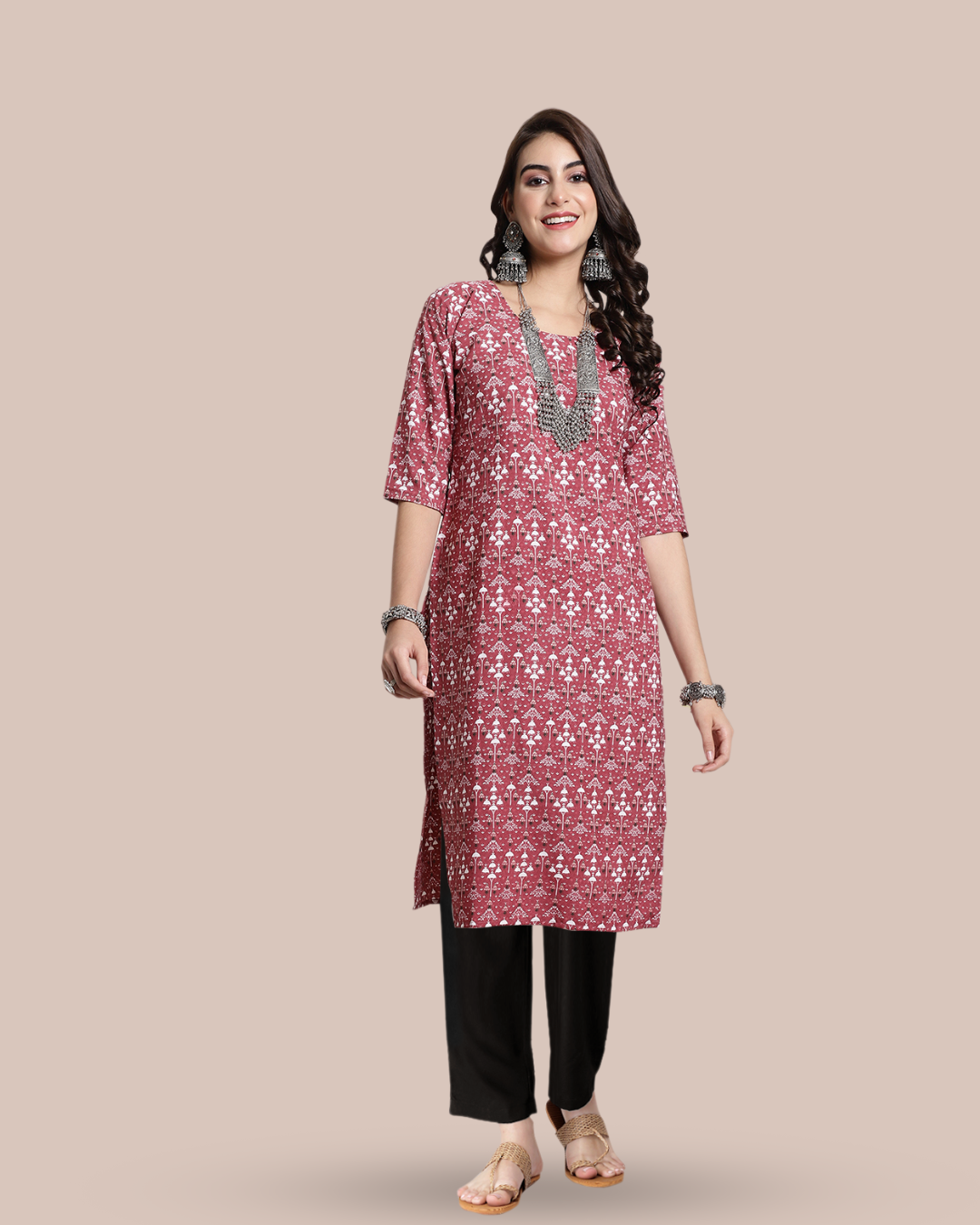 Chic Pink Print Kurta With Pant