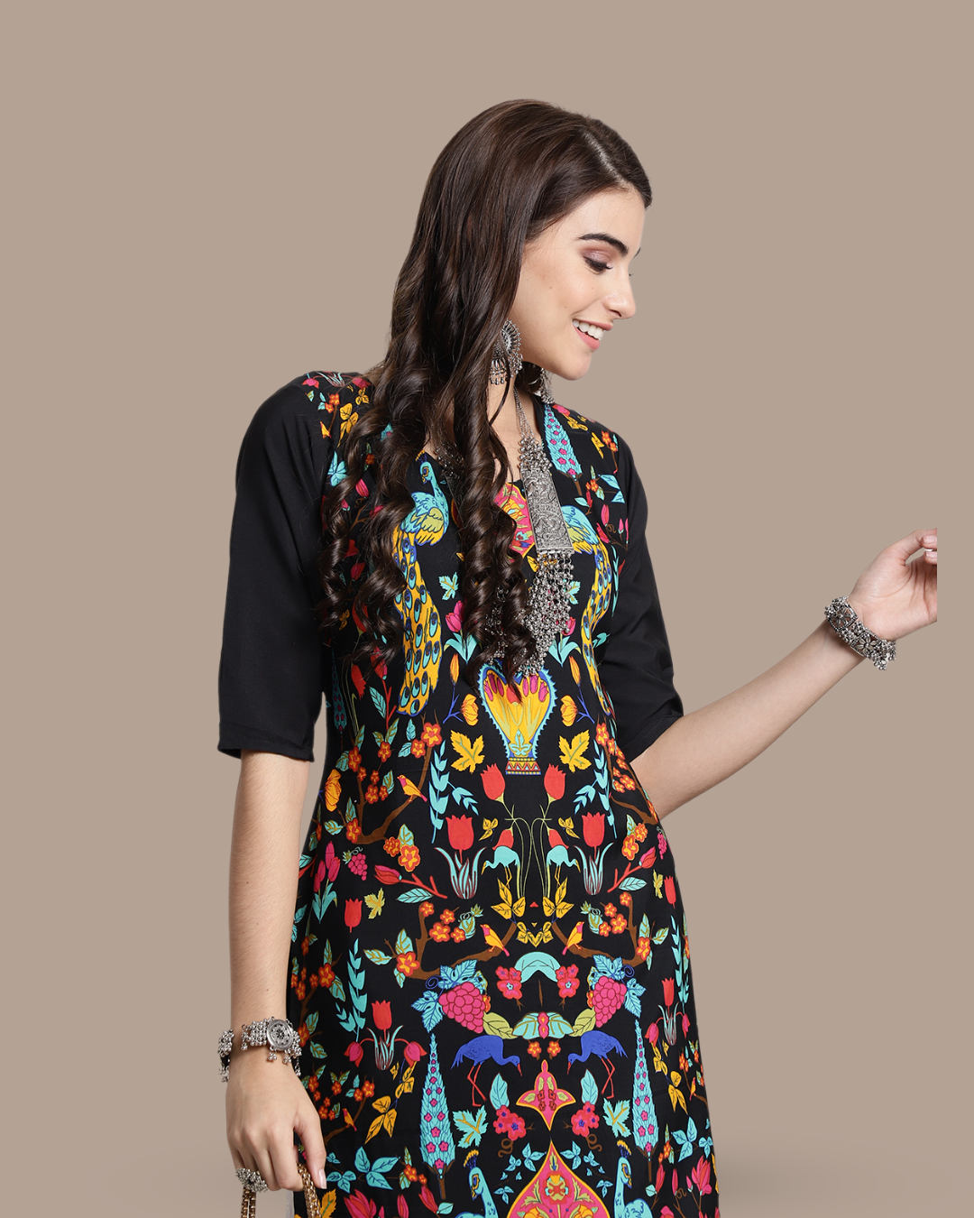Expressive Black Art Print Kurta With Pant