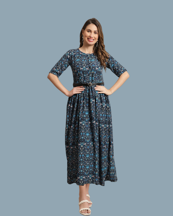 Timeless Pattern Blue Maxi Dress