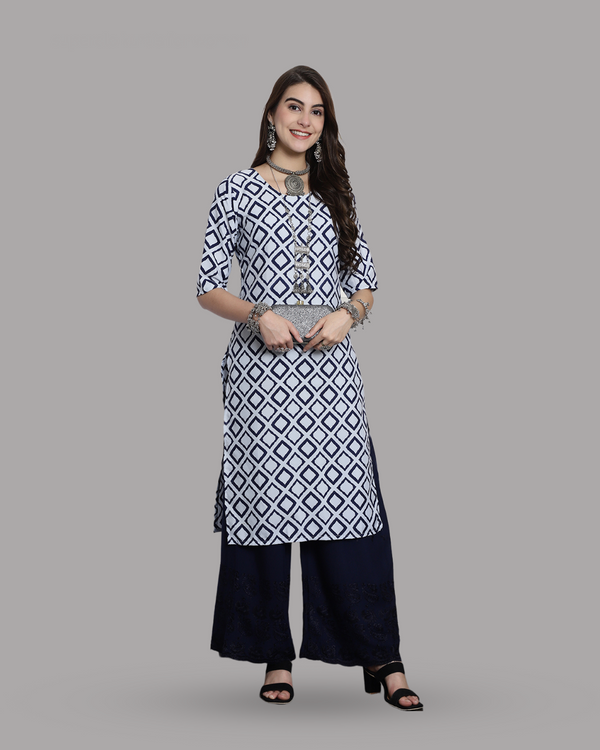 Navy and Ivory Block Printed Kurta