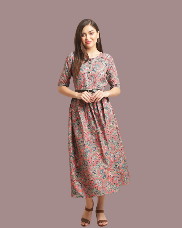 Folklore Print Peach Maxi Dress