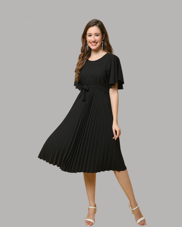 Black Cascade Pleated Maxi Dress