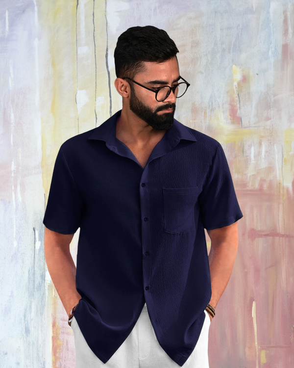 Nautical Blue Textured Shirt