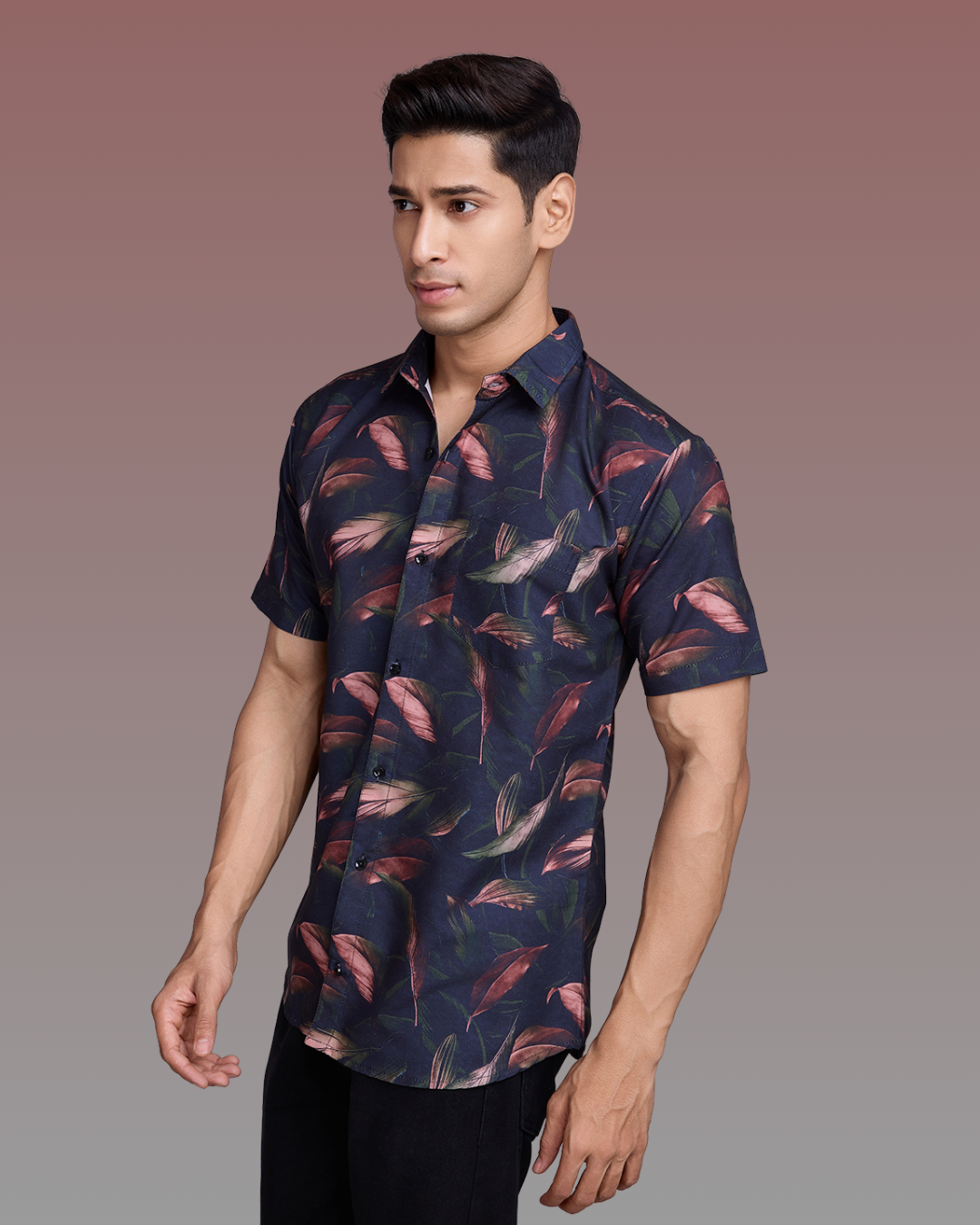 Deep Blue Leaf Print Shirt