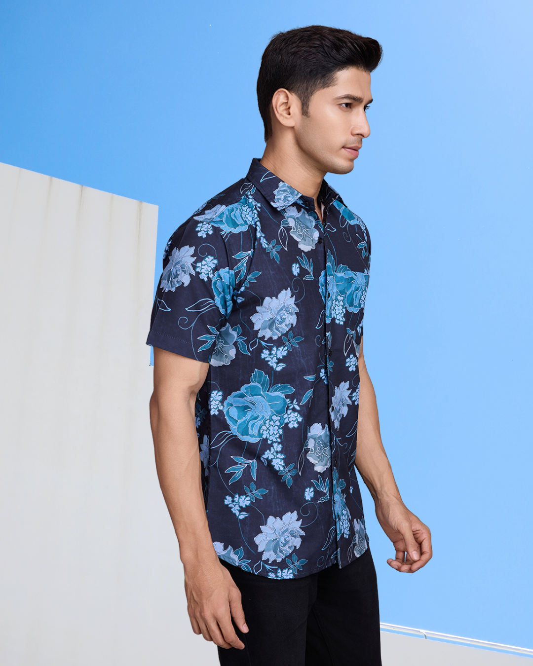 Blue Bloom Print Shirt
