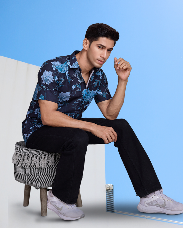 Blue Bloom Print Shirt