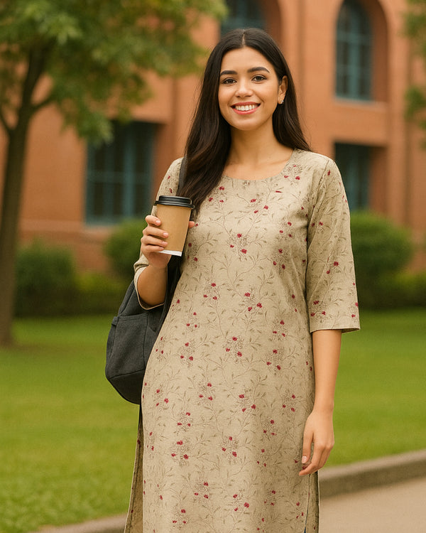 Floral Delight Beige Kurta
